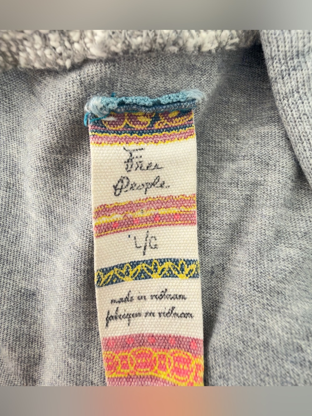Free People Gray Pullover Hoodie with Pink & Orange Patchwork - Picture 5 of 9